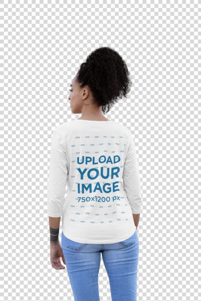 Transparent Mockup of a Woman Wearing a Three Quarter Sleeve Tee 30230