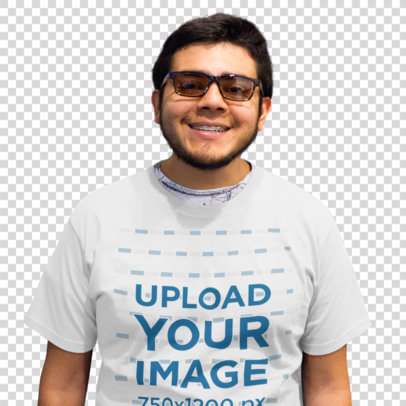 Transparent Happy Young Customer Wearing a Tee Mockup While Standing a15664
