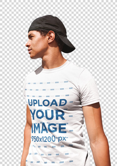 Transparent Basic T-Shirt Mockup of a Serious Man With a Hat 22400