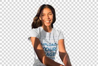 Transparent Mockup of a Happy Woman Wearing a T-Shirt 