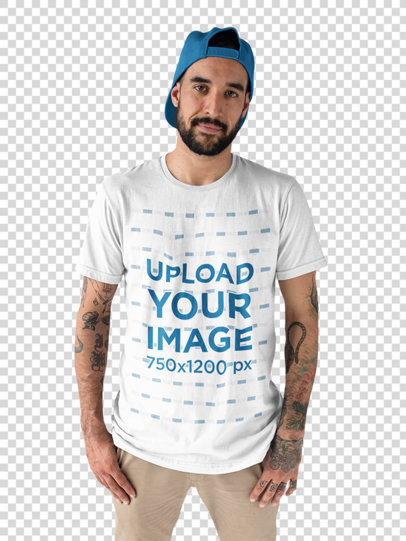 Transparent Round Neck T-Shirt Mockup of a Hipster Middle-Aged Man with a Beard