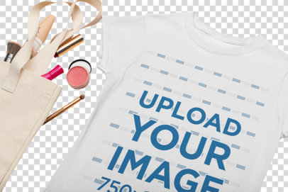 Transparent Flat Lay Mockup of a T-Shirt Featuring Some Makeup