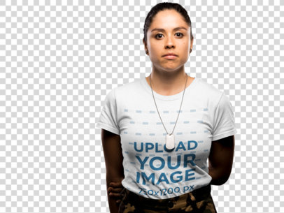 Transparent Front Shot T-Shirt Mockup of a Woman Soldier Against a Night Sky
