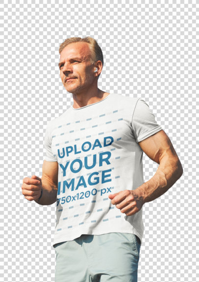 Transparent Mockup of a Fit Senior Man Running with a T-Shirt 43009-r-el2