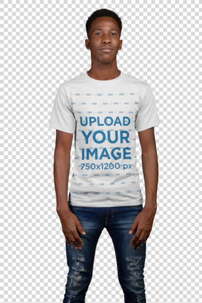 Transparent  T-Shirt Mockup of a Man with a Coy Smile