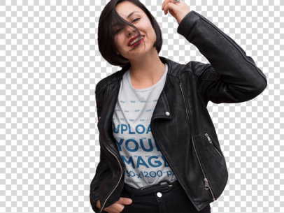 Transparent T-Shirt Mockup of an Edgy Woman Smiling to the Camera