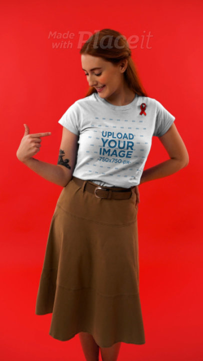 T-Shirt Video Featuring a Young Tattooed Woman Holding an AIDS-Awareness Ribbon 