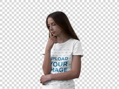 Transparent Mockup of a Young Woman Wearing a Tee in the Woods