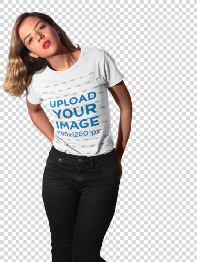 Transparent T-Shirt Mockup Featuring a Woman Wearing Dark Jeans