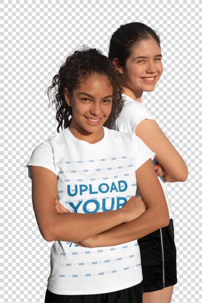 Transparent T-Shirt Mockup of Two Teenagers Posing 33558