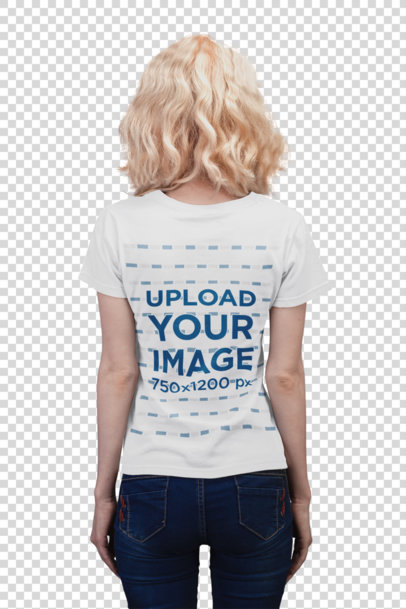 Transparent Back Shot T-Shirt Mockup of a Blonde Woman with Denim Jeans