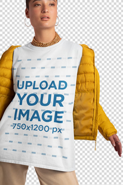 Transparent Mockup of an Androgynous Woman Wearing a Unisex Tee