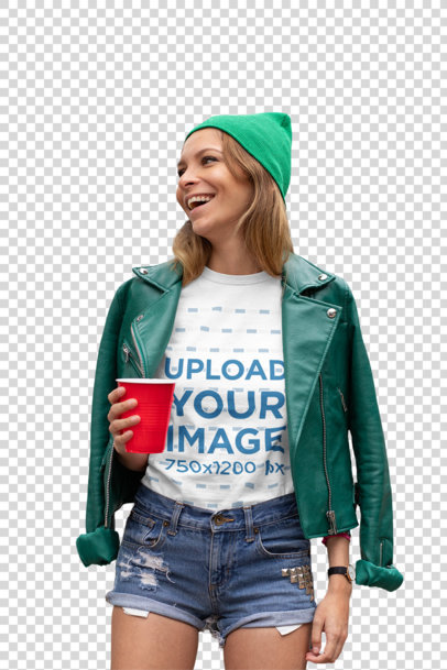 Transparent T-Shirt Mockup of a Woman Dressed in Green for St. Patrick's Day