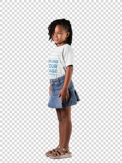 Transparent Mockup Featuring a Smiling Little Girl Wearing a T-Shirt and a Denim Skirt 