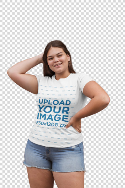 Transparent Plus Size T-Shirt Mockup Featuring a Woman in a Confident Pose