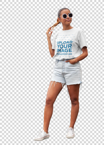 Transparent Unisex T-Shirt Mockup of a Stylish Woman with a Ponytail