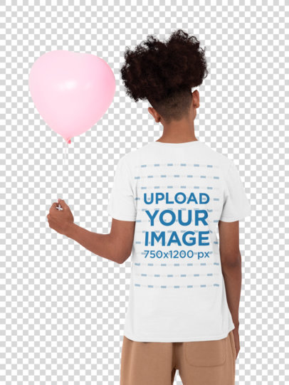 Transparent Back View T-Shirt Mockup of a Man Holding a Heart-Shape Balloon