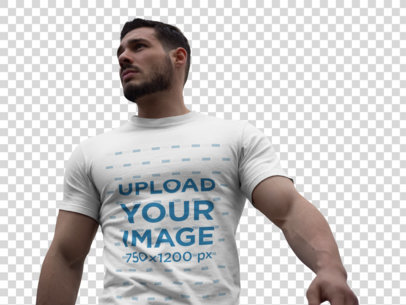 Transparent T-Shirt Mockup Featuring a Strong Man with a Beard