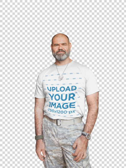 Transparent Mockup of a Veteran Wearing a T-Shirt and Military Pants a20621