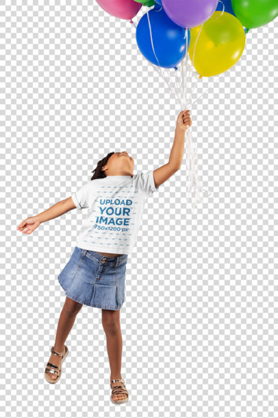 Transparent Mockup of a Little Girl Wearing a T-Shirt Holding Balloons 