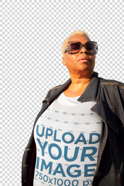 Transparent Mockup of a Woman with Sunglasses Wearing a Plus Size T-Shirt 22572
