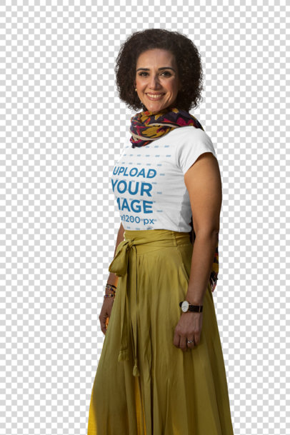 Transparent T-Shirt Mockup Featuring a Middle-Aged Woman on the Street