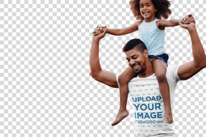 Transparent T-Shirt Mockup Featuring a Dad Carrying His Daughter on His Shoulders