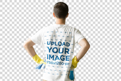 Transparent Back-View T-Shirt Mockup of a Man with Cleaning Stuff 37924-r-el2