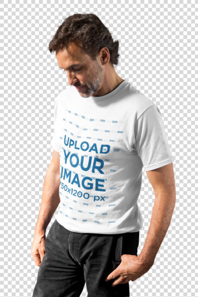 Transparent Portrait of a Man Posing Wearing a T-Shirt in a Pink Room