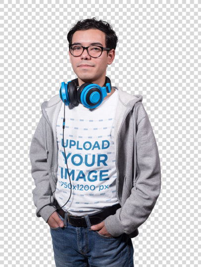 Transparent Mockup of a Man Wearing a T-Shirt and Glasses a19361