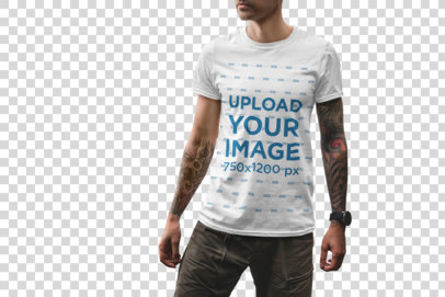 Transparent T-Shirt Mockup Featuring a Slim Man with Tattoos All over His Arms 1854-el1