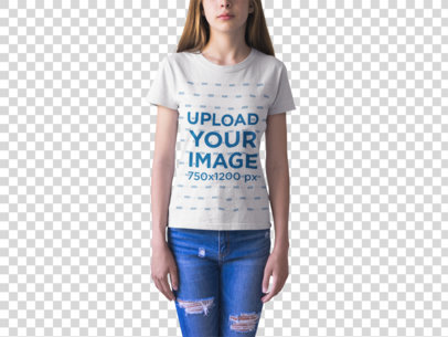 Transparent Closeup of a Teen Wearing a Generic T-Shirt Mockup Against a White Background