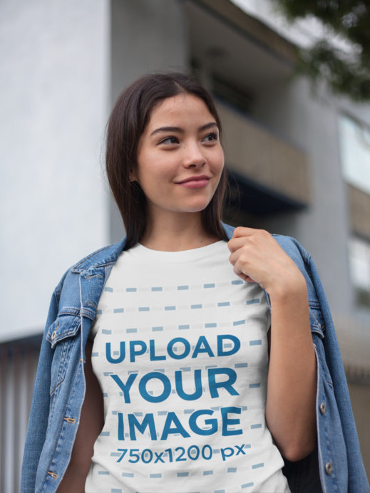 Portrait of a Woman Wearing a T-Shirt Mockup 