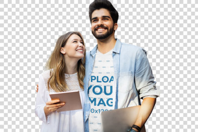 Transparent T-Shirt Mockup of a Happy Man with His Girlfriend
