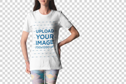 Transparent T-Shirt Mockup of a Woman Standing with One Hand on Her Waist 3305-el1