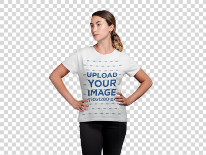 Transparent T-Shirt Mockup Featuring a Woman with Highlights in Her Hair