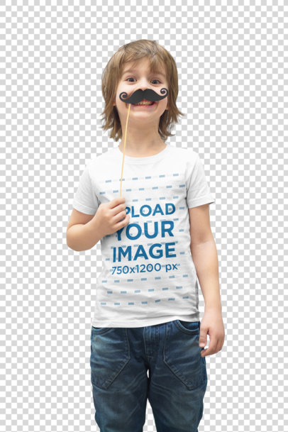 Transparent T-Shirt Mockup of a Little Kid with a Fake Mustache 