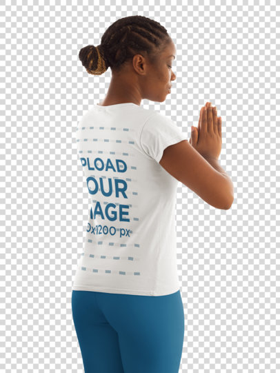 Transparent Back View T-Shirt Mockup Featuring a Woman Practicing Yoga