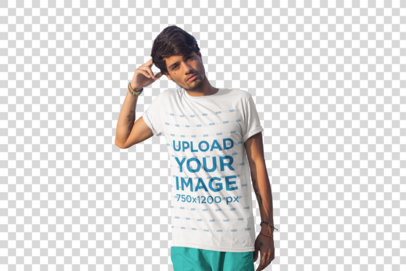 Transparent T-Shirt Mockup of a Man Leaning on a Panga Boat