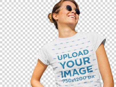 Transparent Mockup of a Woman Wearing a T-Shirt in a Sunny Day