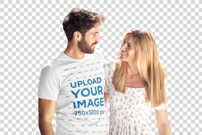 Transparent Basic T-Shirt Mockup of a Bearded Man Walking With His Girlfriend 