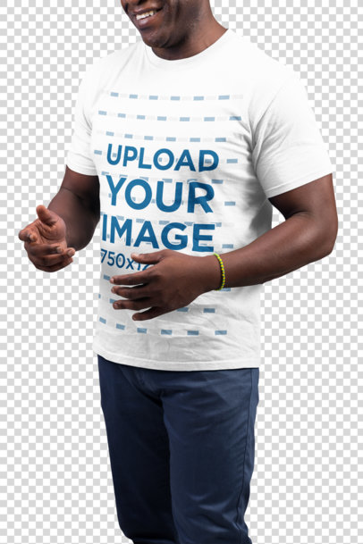 Transparent T-Shirt Mockup Featuring a Man with Blue Colored Pants