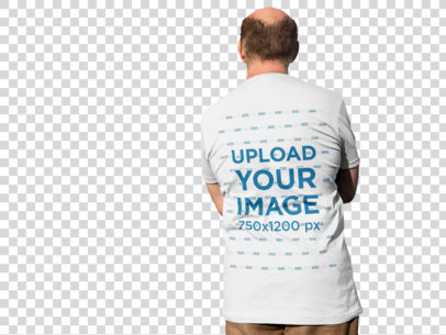 Transparent Back View of a T-Shirt Mockup Featuring a Senior Man