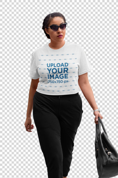 Transparent Crop Top Mockup of a Woman With an Athleisure Look Walking Down the Street 