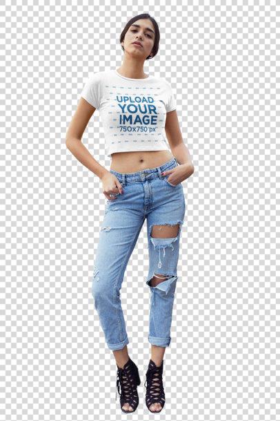 Transparent Crop Top Mockup Featuring a Stylish Woman Posing