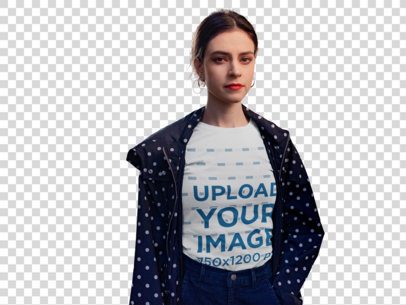 Transparent Tee Mockup of a Woman at a Closed Market Place 