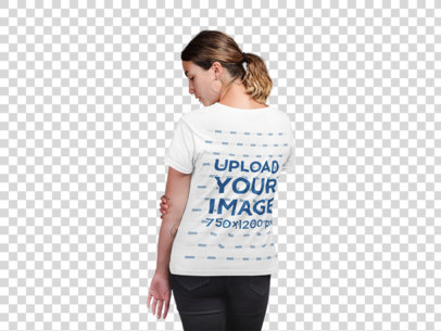 Transparent Back Shot T-Shirt Mockup of a Woman with a Low Ponytail and Hoop Earrings 21301