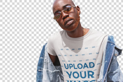 Transparent T-Shirt Mockup of a Man with an Orange Dyed Beard