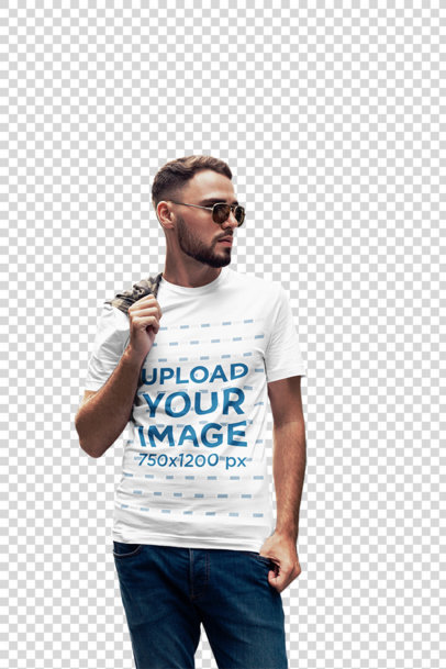 Transparent T-Shirt Mockup of a Bearded Man Posing Next to a Cool Building