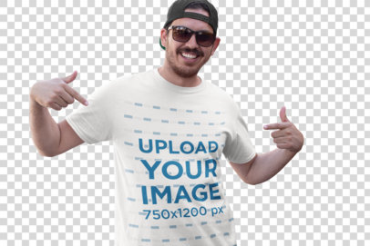 Transparent T-Shirt Mockup of a Happy Young Man with a Cap and Sunglasses 26222